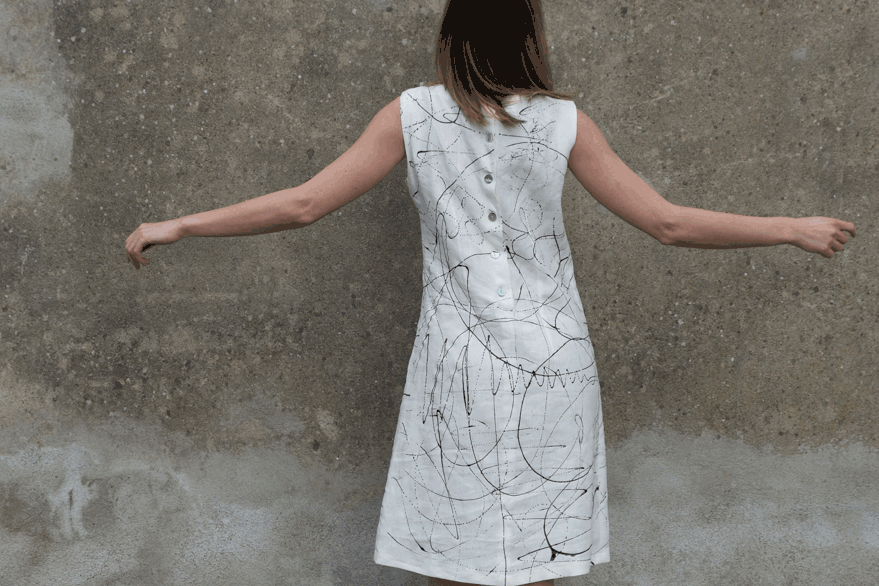 Pippo Lionni 20210416 43°11° acrylic enamel on linen dress 90x60cm