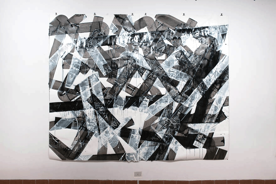 Pippo Lionni, 20150108, 43°11°, acrylic on 300g paper, 230x280cm