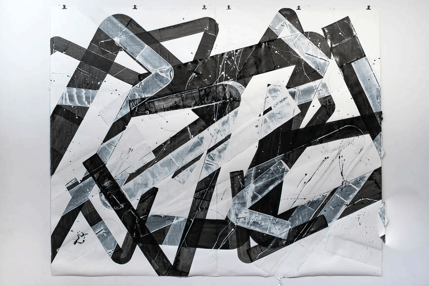 Pippo Lionni, 20150126, 43°11°, acrylic on 300g paper, 230x280cm